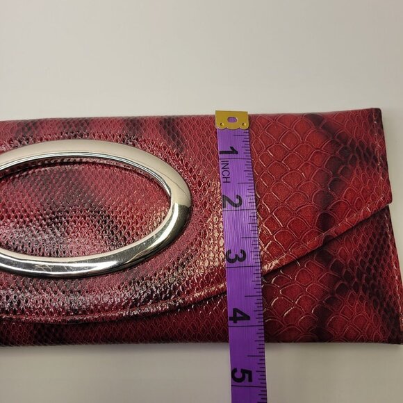 Snake Print Maroon Red Long Rectangular Clutch Purse - Picture 9 of 11